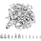 Stainless Steel Cord Ends, End Caps and Folding Crimp End, Stainless Steel Color, 6pcs/style, 12styles/box