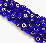 Handmade Evil Eye Lampwork Flat Round Bead Strands, Blue, 10x4mm, Hole: 1mm, about 38pcs/strand, 14.96 inch