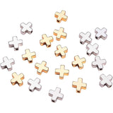 Brass Beads, Cross, Platinum & Golden, 8x8x3mm, Hole: 1.4mm, 20pcs/set