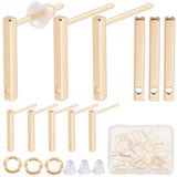 30pcs Brass Stud Earring Findings, with Hole, Rectangle Bar, with 30Pcs Open Jump Rings & 100Pcs Plastic Ear Nuts, Real 18K Gold Plated, 12.5x1.5mm, Hole: 0.8mm, Pin: 0.7mm