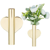 Wall Mounted Flower Tube, Iron Wall Vase Decoration Holder, for Flower Display Decoration, Heart, Light Gold, 108x68x21mm, Hole: 17mm, 2pcs/set