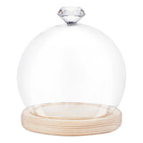 Glass Dome Cover, Diamond-Shaped Handle Decorative Display Case, Cloche Bell Jar Terrarium with Wood Base, Wheat, Finish Product: 11.9x13cm