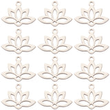 201 Stainless Steel Pendants, Laser Cut, Hollow, Lotus, Stainless Steel Color, 14x18.5x1mm, Hole: 1.6mm, 24pcs/box