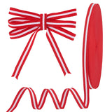 Polyester Stripe Ribbons, Garment Accessories, White, Red, 3/8 inch(10mm)