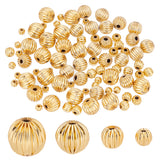 80Pcs 4 Style Brass Groove Bead, Round, Real 18K Gold Plated, 3~7x2.5~7mm, Hole: 1~1.6mm, 20pcs/style