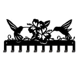 Hummingbird & Hibiscus Flower Iron Wall Mounted Hook Hangers, Decorative Organizer Rack, for Bag Clothes Key Scarf Hanging Holderr, with Screws, Bird Pattern, 115x250mm