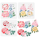 3Pcs 3 Styles PET Hollow Out Drawing Painting Stencils, for DIY Scrapbook, Photo Album, Number & Letter, Flower, 150x150mm, 1pc/style