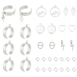 DIY Charm Cuff Ring Making Kit, Including 304 Stainless Steel Loop Ring Base & Pendants, Alloy Buckles, Leaf & Mountain & Peace Sign, Stainless Steel Color, 44Pcs/box