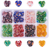 Handmade Millefiori Glass Beads, Heart, Mixed Color, 12x12x5mm, Hole: 1mm
