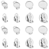 80Pcs 4 Styles 316 Stainless Steel Clip-on Earring Findings, Earring Settings, Flat Round, Stainless Steel Color, 15~16x10~16x8mm, Hole: 3mm, Tray: 8~14mm, 20pcs/style