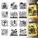 PVC Silhouette Paper, for Lighting Decoration, Paper Cut Light Box, Rectangle, Mushroom, 90x100mm, 12pcs/set
