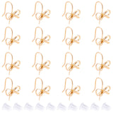 24Pcs Brass Stud Earring Findings, with Loop, Bowknot, with 40Pcs Plastic Ear Nuts, Golden, 16x15mm, Hole: 2mm, Pin: 0.6mm, 24pcs