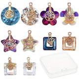 Glass Charms, with Light Gold Plated Brass Ice Pick Pinch Bails, Mixed Shapes, Light Gold, Pendants: 20pcs/box