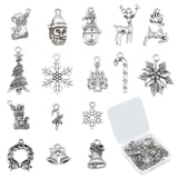 64Pcs 16 Style Tibetan Style Alloy Pendants, for Christmas, Cadmium Free & Lead Free, Mixed Shapes, Antique Silver, 4pcs/style