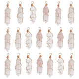 20Pcs Natural Rose Quartz Pendants, Light Gold Plated Copper Wire Wrapped Double Terminated Point Bullet Charms, Faceted, 40x9x9mm, Hole: 3mm