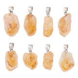 8Pcs Natural Citrine Pendants, Nuggets Charms, with Stainless Steel Color Tone Stainless Steel Snap on Bails, 22~27x14~17x14~17mm, Hole: 4x7mm