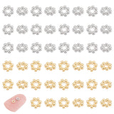 60Pcs 2 Colors 304 Stainless Steel Spacer Beads, Flower, Real Gold Plated & Stainless Steel Color, 4x1.2mm, Hole: 1mm, 30pcs/color