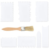 1Set PP Plastic Spatulas Set, Bakeware Making Tools, Rectangle with Ruffles & 1Pc Bristle Paint Brush, White, 95~121x24~81x1mm