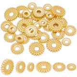 60Pcs 3 Styles Brass Spacer Bead, Flat Round with Gear Lace, Real 18K Gold Plated, 6~9.5x1.5~1.8mm, Hole: 2~2.5mm, 20pcs/style