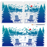 2Pcs 2 Styles Lakeside Theme PET Hollow Out Drawing Painting Stencils, for DIY Scrapbook, Photo Album, Flower, with 1Pc Art Paint Brushes, Chair, 300x300mm, 1pc/style