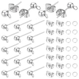100Pcs 304 Stainless Steel Ball Stud Earring Findings, with 100Pcs Open Jump Rings and 100Pcs Ear Nuts, Stainless Steel Color, 15x7x4mm, Hole: 1.7mm, Pin: 0.8mm