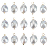 20Pcs Natural Freshwater Pearl Pendants, Potato Charms with Golden Plated Brass Loops, Silver, 16~17x8~9x8~8.5mm, Hole: 2.5~3mm