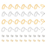 56Pcs 4 Styles 201 Stainless Steel Stud Earring Findings, with Ear Nuts and 304 Stainless Steel Pins, Oval & Donut with Hole, Golden & Stainless Steel Color, 11x7.5~9.5mm, Hole: 1.2mm, Pin: 0.7mm, 14Pcs/style