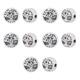 304 Stainless Steel Beads, Flat Round with Tree of Life, Antique Silver, 10x5.5mm, Hole: 1.8mm, 10pcs/box