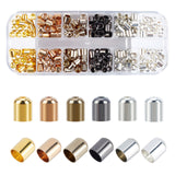 168Pcs 6 Colors Brass Cord Ends, End Caps, Column, Mixed Color, 6x5mm, Hole: 1mm, 4.5mm inner diameter