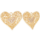 8Pcs Brass Clear Cubic Zirconia Pendants, Heart Charm, Real 18K Gold Plated, 17x18x2mm, Hole: 1.2mm