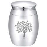 Alloy Cremation Urn Kit, with Disposable Flatware Spoons, Silver Polishing Cloth, Velvet Packing Pouches, Tree of Life Pattern, 40.5x30mm, 1pc