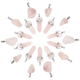 20Pcs 2 Style Natural Rose Quartz Pendants with Stainless Steel Color Alloy Findings, Nuggets & Bullet, 10pcs/style