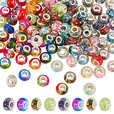 120Pcs 4 Style Resin & Acrylic European Beads, Large Hole Beads, with Silver Color Plated Brass Double Cores, Rondelle, Mixed Color, 13.5~14x8.5~10mm, 30pcs/style