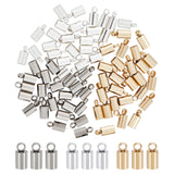 60Pcs 3 Colors 201 Stainless Steel Cord Ends, End Caps, Column, Mixed Color, 8x4mm, Hole: 1.5mm, Inner Diameter: 3mm, 20pcs/color