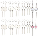 20Pcs 5 Size 304 Stainless Steel Earring Hooks, with Cabochon Settings, Flat Round, Stainless Steel Color, 55~60mm, Pin: 0.7mm, Tray: 8~16mm, 4Pcs/style