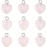 24Pcs Natural Rose Quartz Charms, with Platinum Brass Peg Bail, Heart, 13.5~14.5x10.5x5mm, Hole: 1.8mm