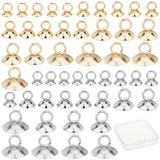 100Pcs 10 Style 304 Stainless Steel Bead Cap Pendant Bails, for Globe Glass Bubble Cover Pendant Making, Half Round, Golden & Stainless Steel Color, 10pcs/style