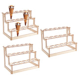 3-Tier Wooden Ice Cream Cone Display Risers, Ice Cream Cone Holder with 33 Holes, Cornsilk, 30x18x21cm