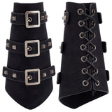 Imitation Leather Cuff Cord Bracelet, Adjustable Gauntlet Wristband Arm Guard for Men Women, Black, 7-5/8 inch(19.5cm)