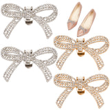 4Pcs 2 Colors Alloy Crystal Rhinestone Wedding Shoe Decorations, Detachable Shoe Buckle Clips, Bowknot, 39x62x5mm, 2pcs/color