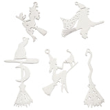 10Pcs 5 Style Halloween 201 Stainless Steel Big Pendants, Laser Cut, Witch Hat with Witch Broom, Stainless Steel Color, 31~57x27~35x1~1.5mm, Hole: 1.4~2mm, 2pcs/style