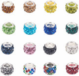 Polymer Clay Rhinestone European Beads, with Silver Tone Brass Cores, Large Hole Beads, Rondelle, Mixed Color, 11~12x7~7.5mm, Hole: 5mm