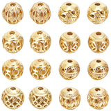 32Pcs 8 Style Alloy Hollow Beads, Round, Cadmium Free & Lead Free, Real 18K Gold Plated, 8x7~8mm, Hole: 1.5~2mm, 4pcs/style