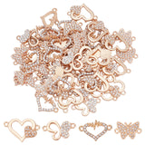 64Pcs 4 Style Alloy Links/Connectors, with Rhinestone, Butterfly & Heart, Crystal, Golden, 13~16.5x19~25x2~2.5mm, Hole: 1.5~1.8mm, 16pcs/style