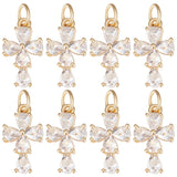 Brass Micro Pave Clear Cubic Zirconia Charms, with Jump Rings, Religion Teardrop Cross Charm, Real 18K Gold Plated, 15x9x3mm, Hole: 3.2mm, 10pcs/box