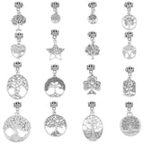 32Pcs Tibetan Style Alloy Pendants, Rectangle & Flat Round & Oval with Tree of Life, Antique Silver, 25~46mm, Hole: 1.6mm, 16 style, 2pcs/style, 32pcs/set