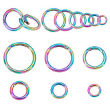 12Pcs 6 Style Rainbow Color Alloy Spring Gate Rings, for Handbag Ornaments Decoration, Cadmium Free & Lead Free, Round Ring, 19.6~47.6x3.8~4.8mm, Hole: 12~38mm, 2pcs/style