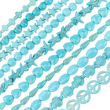 10 Strands 10 Style Synthetic Turquoise Beads Strands, Dyed, Starfish & Round & Teardrop & Tortoise & Star & Cross & Peace Sign & Oval & Heart & Skull, Turquoise, 1strand/style