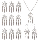 Tibetan Style Alloy Pendants, Woven Net/Web with Feather, Thailand Sterling Silver Plated, 63x28x1.5mm, Hole: 2mm, 16pcs/box
