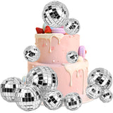 11Pcs 5 Style Plastic & Glass Disco Ball Cake Decorations, for Festive Party Decorations, Round, Silver, 21.5~50x21~49mm